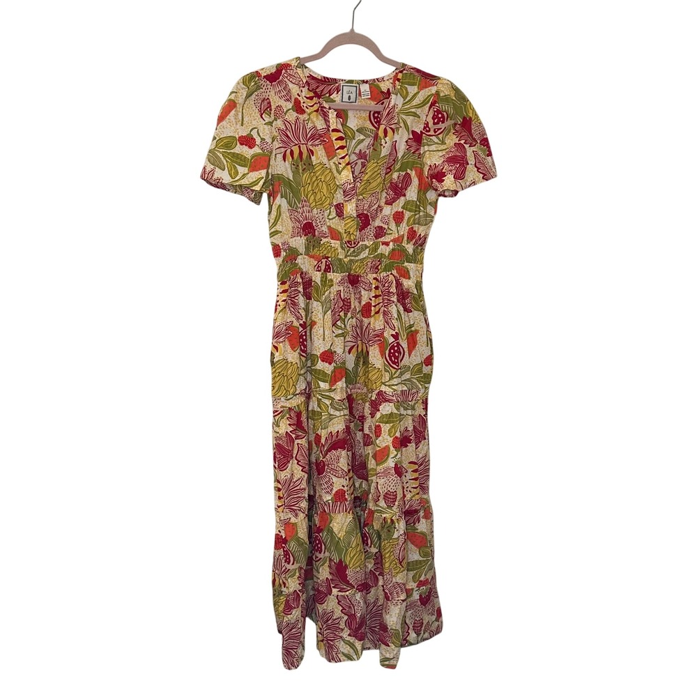 Léa Tropical Floral Print Maxi Dress Size‎ M Multicolor Smocked Waist Pockets